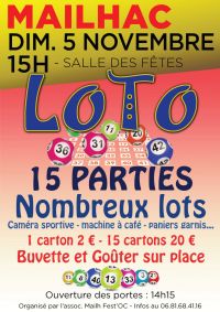 Loto 2 Mailh Fest'OC. Le dimanche 5 novembre 2017 à Mailhac. Aude.  15H00